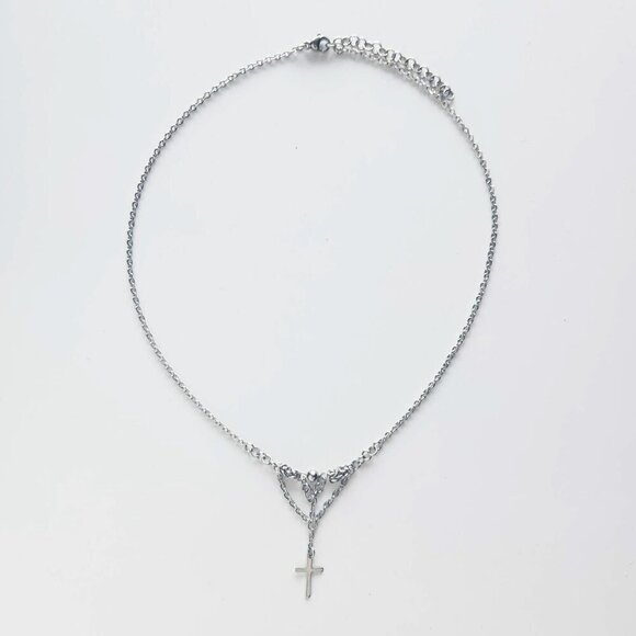 Gothic silver cross chain mail necklace ✦ dainty classic medieval necklace ✦ - Picture 5 of 9